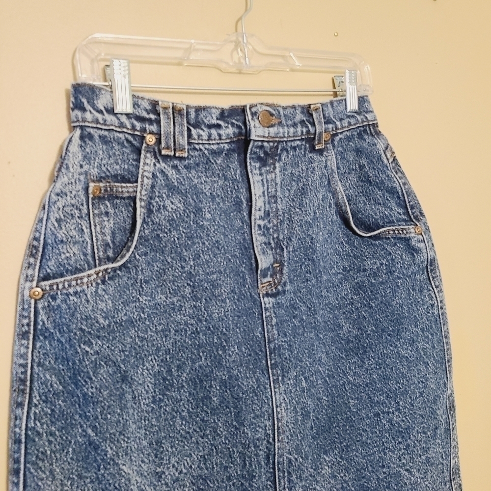 Lee Riders | Women's Vintage Acid Washed Denim Pencil Skirt (Size 12 Petite) - Picture 3 of 12